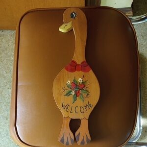 Handpainted Solid Wood "Welcome" Goose Sign w/ Strawberry & Floral Design